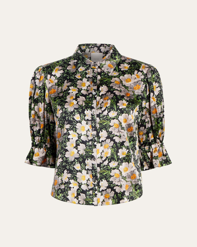 Fiona Puff-Sleeve Cosmo-Flower Top